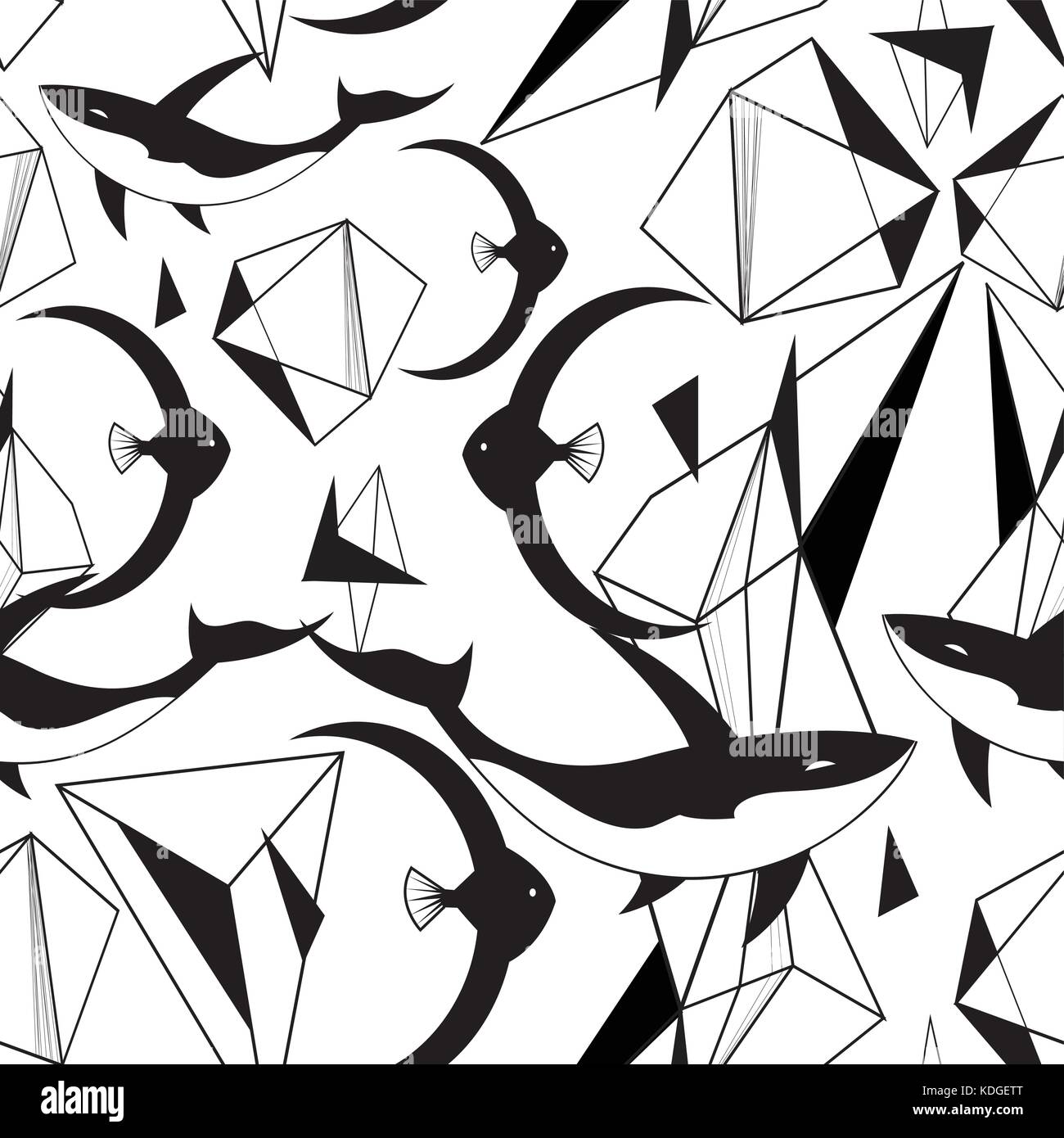 Abstract Graphic Pattern From Geometric Shapes And Fish On A Light Background Stock Vector Image Art Alamy