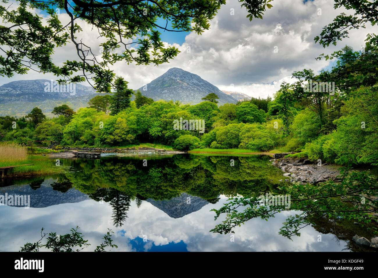 Still waters of Ballynahinch River. Connemara. County Galway, Ireland Stock Photo