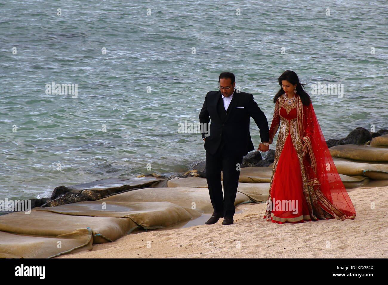 Balaclava, Mauritius unidentified newlyweds take a stroll on the