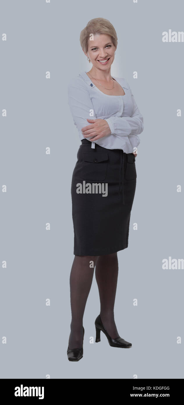 Young happy business woman, isolated on white Stock Photo - Alamy
