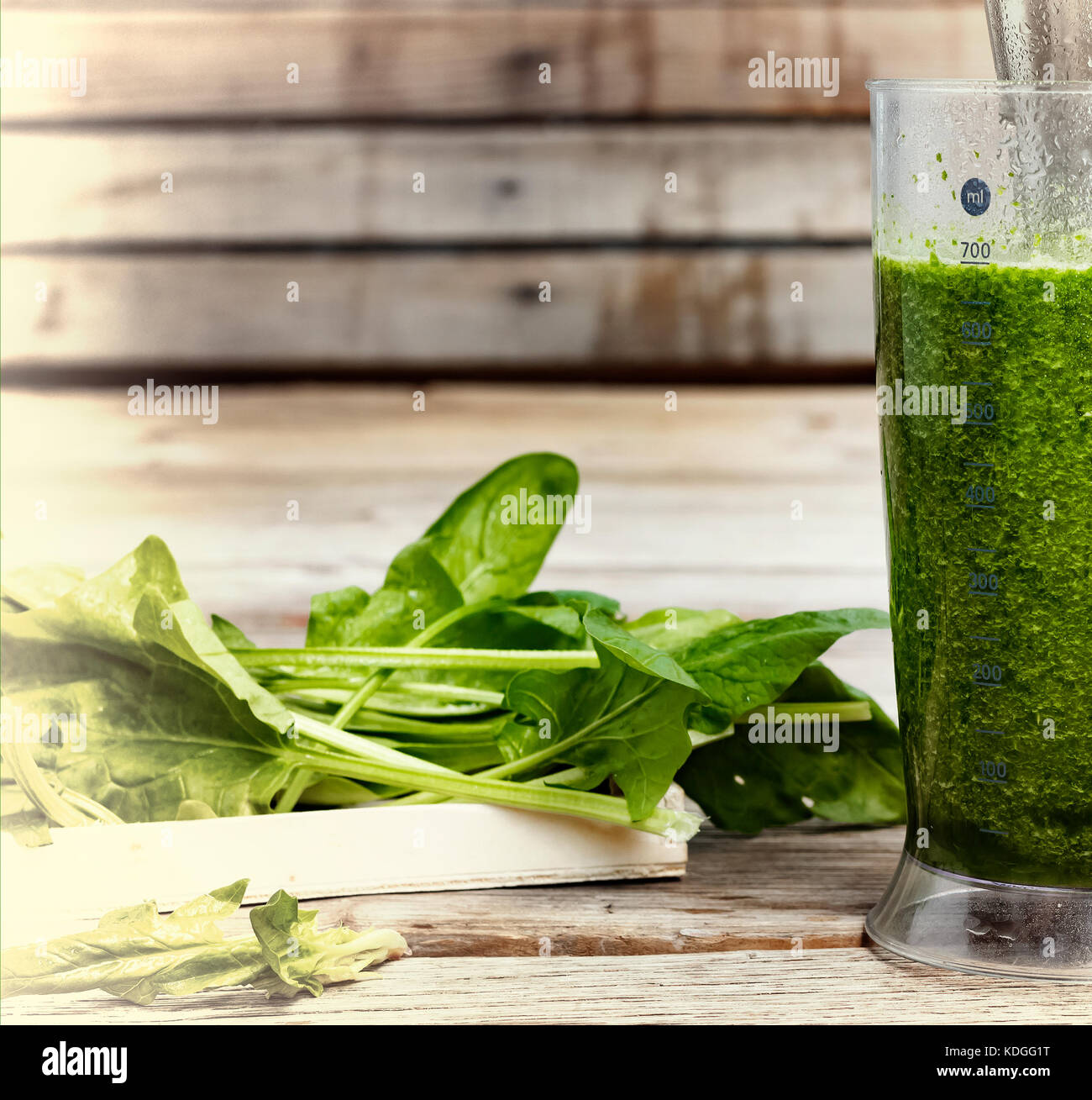 Proper nutrition. DETOX drink made from green vegetables in a blender