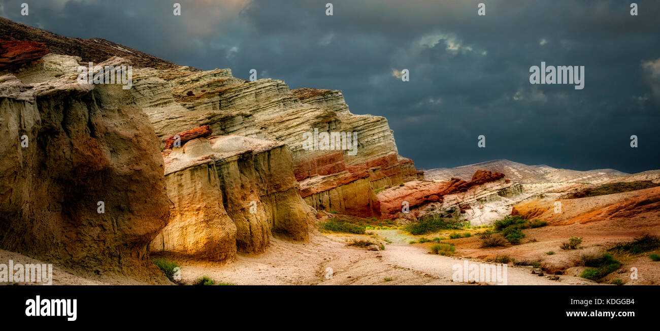 Rock formations  and trail in Red Rock Canyon State Park, Californis Stock Photo