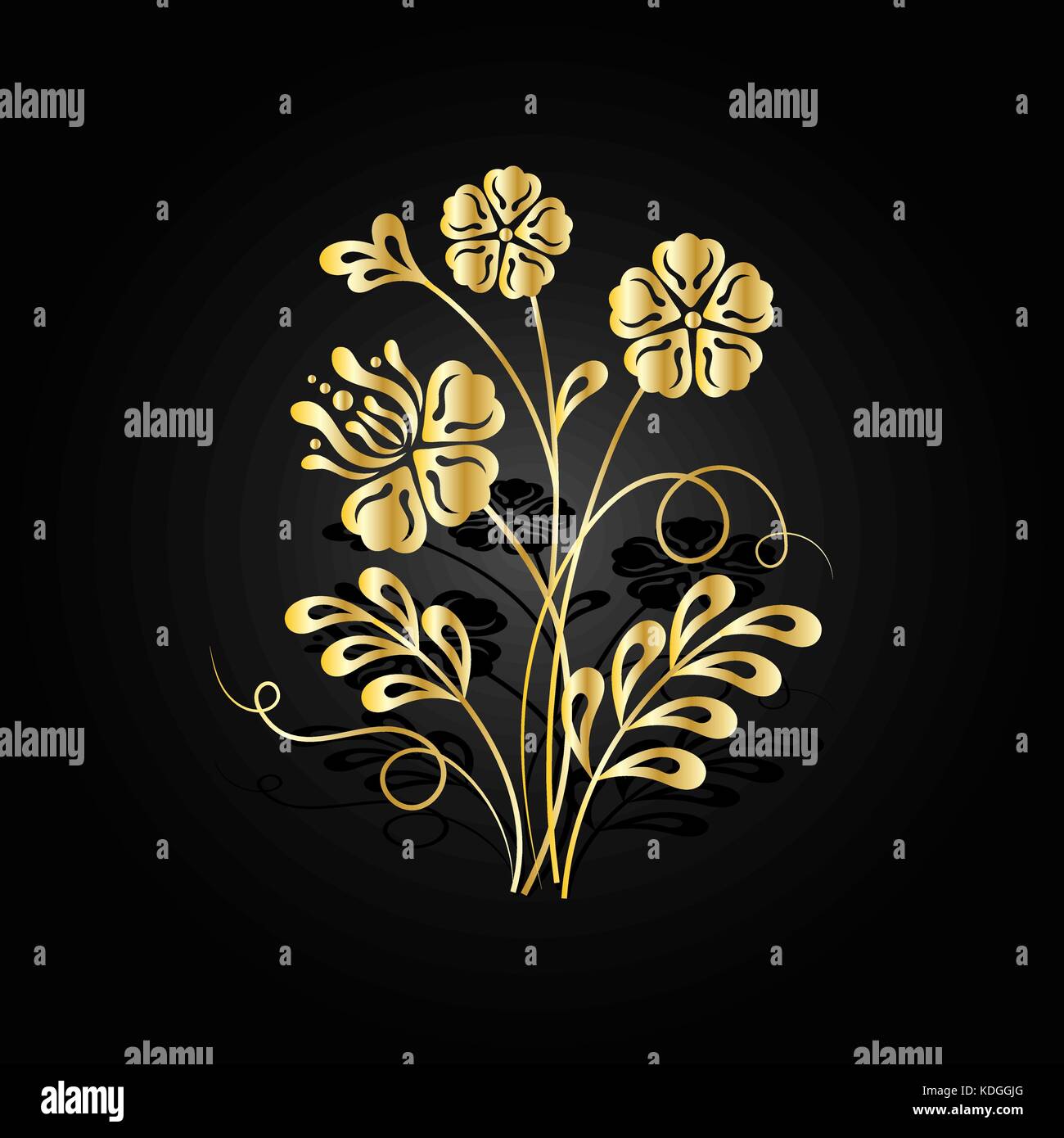 Gold Flowers With Shadow On Dark Background Stock Vector Image And Art Alamy 