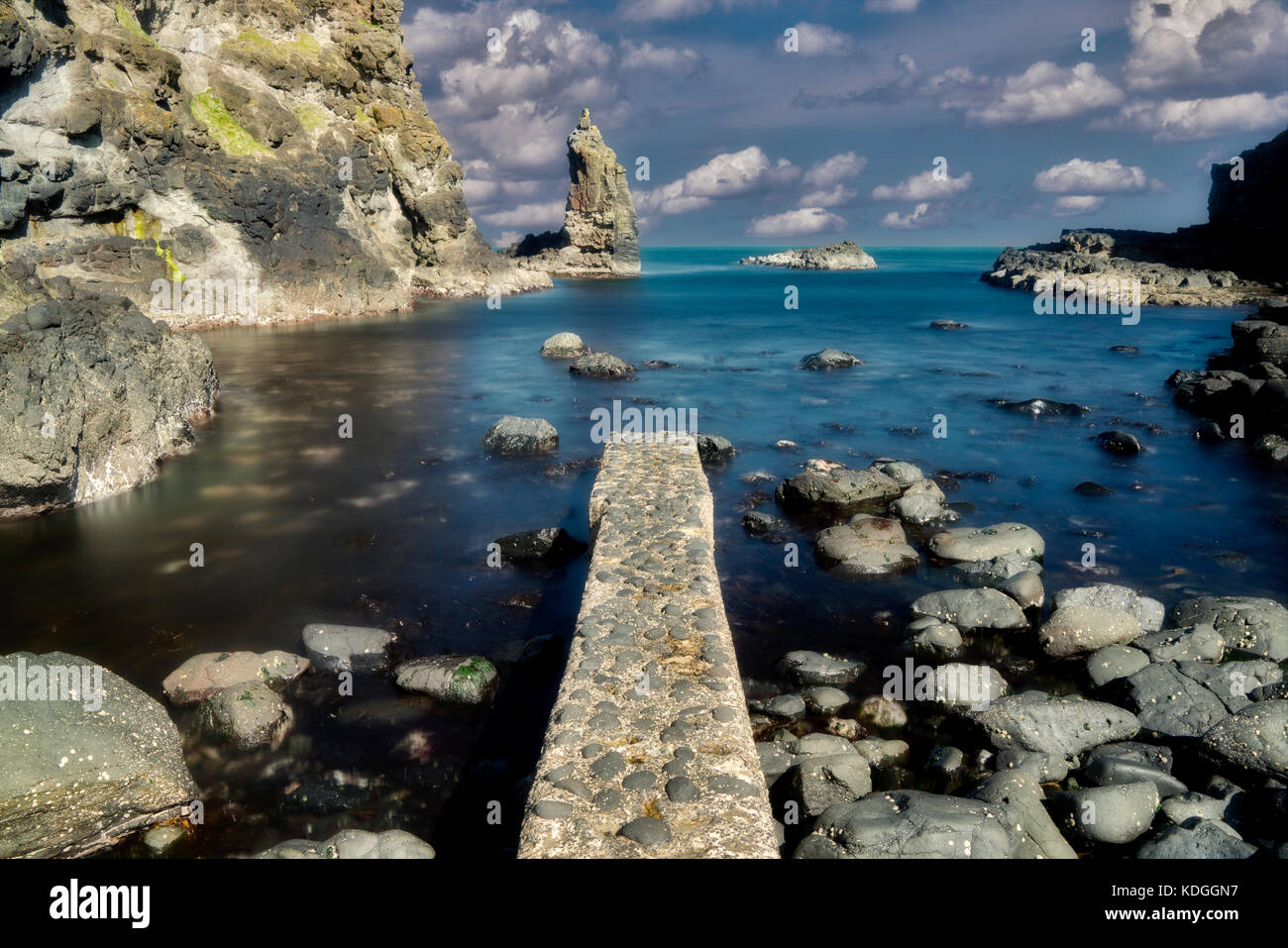 Old stone Jetty at Runkerry Head. Called Portcoon Jetty. Northern Ireland Stock Photo