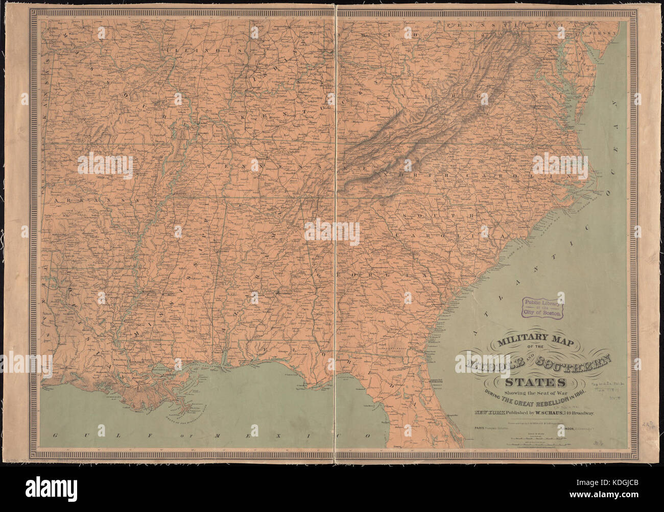 Military map of the middle and southern states showing the seat of war during the great rebellion in 1861 (14304949258) Stock Photo