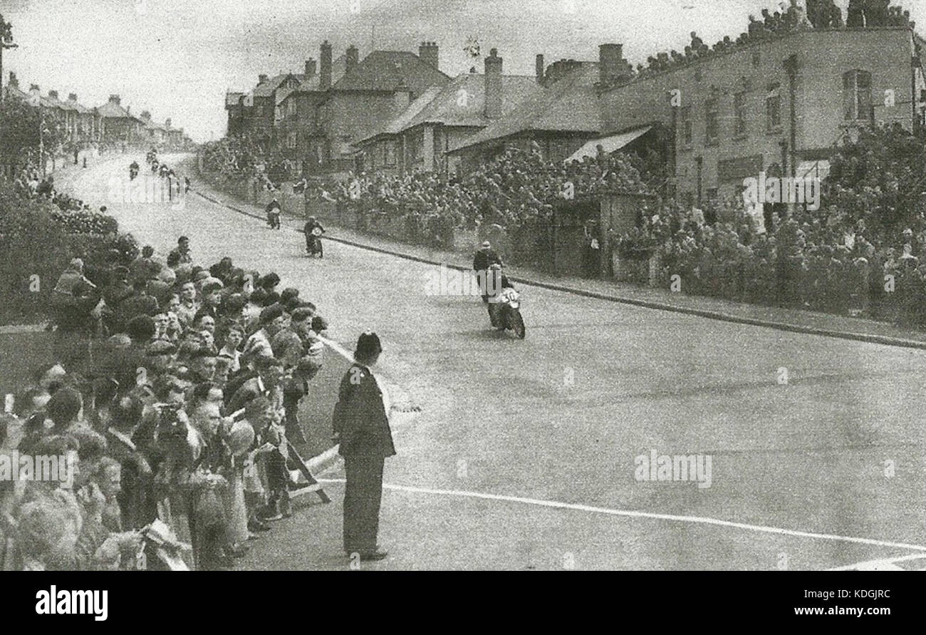 Motorcycles Race Down Bray Hill in the 1950's Stock Photo
