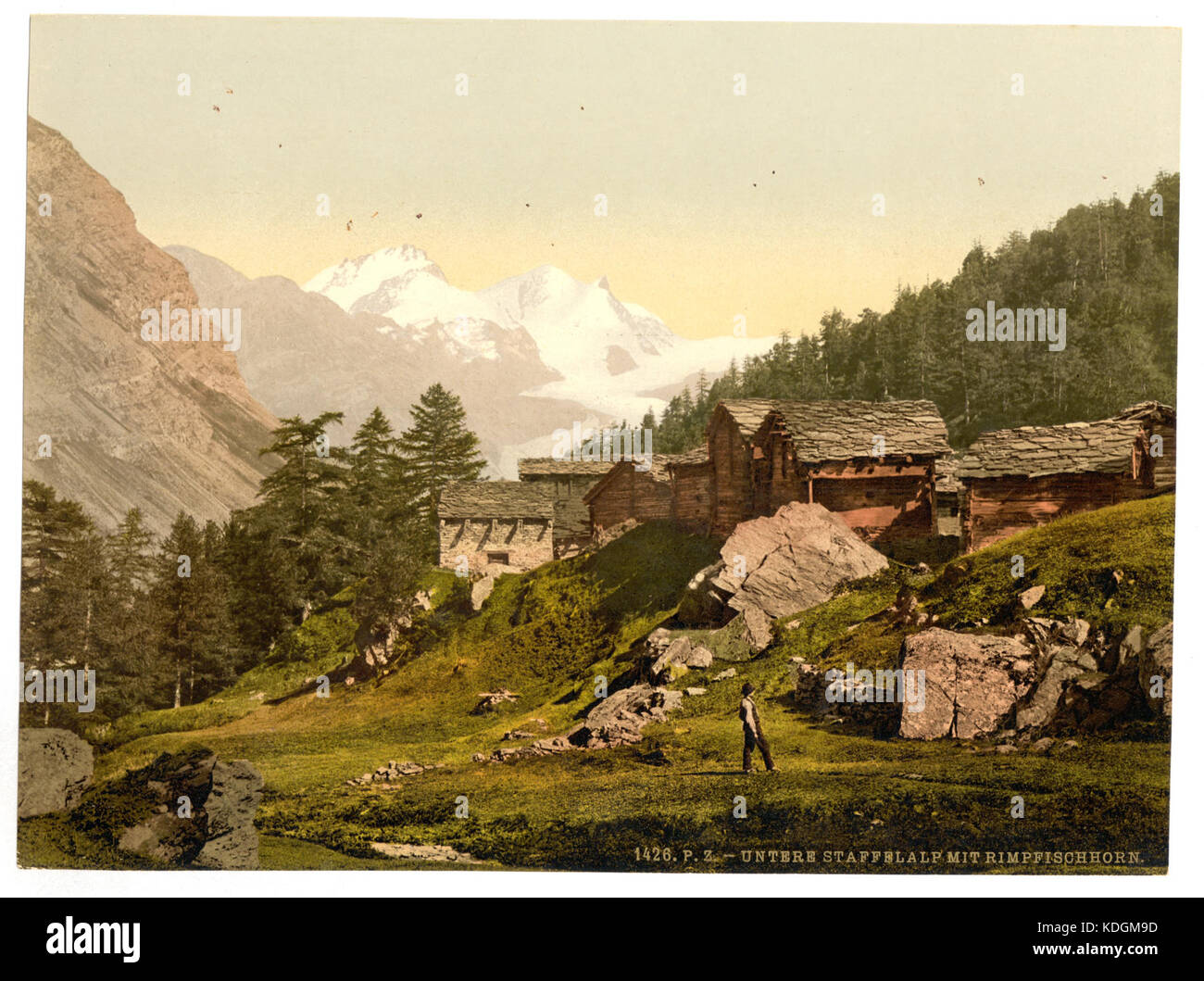 Staffel Alp and Rimpfischhorn, with chalets, Valais, Alps of, Switzerland LCCN2001703343 Stock Photo