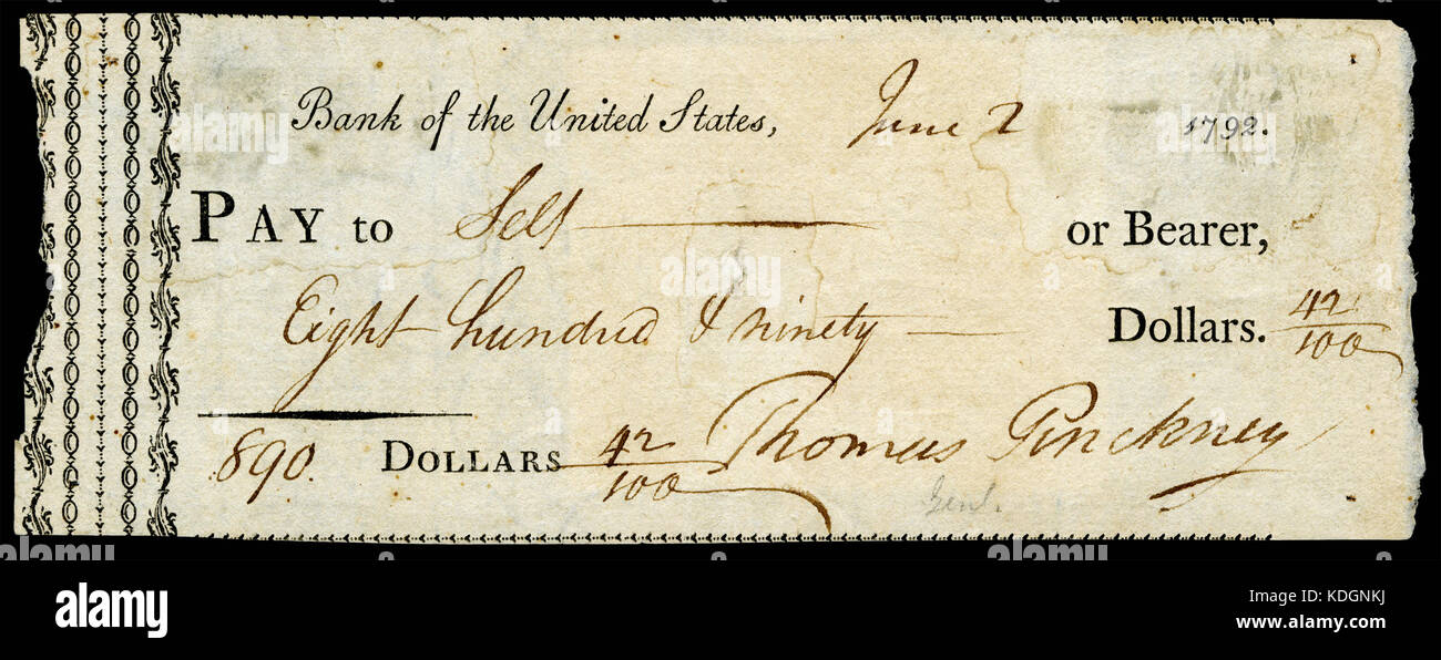 PINCKNEY, Thomas (signed check) Stock Photo