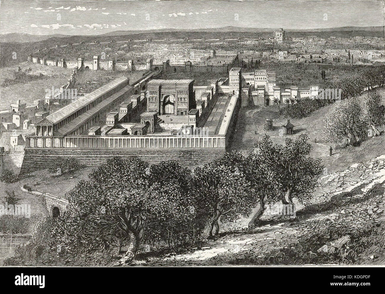Jones, C.H.; Hamilton, T.H.; Williams, J.David. 1873. View of the Temple of Herod, from Olivet Stock Photo
