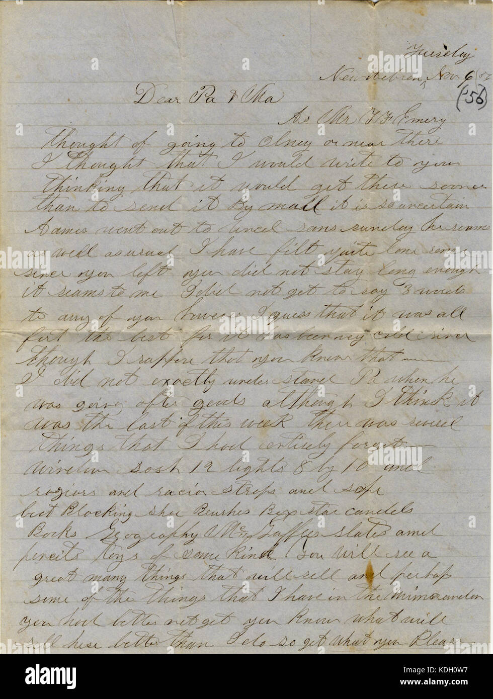 Letter from (Thomas Hawley), New Hebron, Illinois, to parents, November