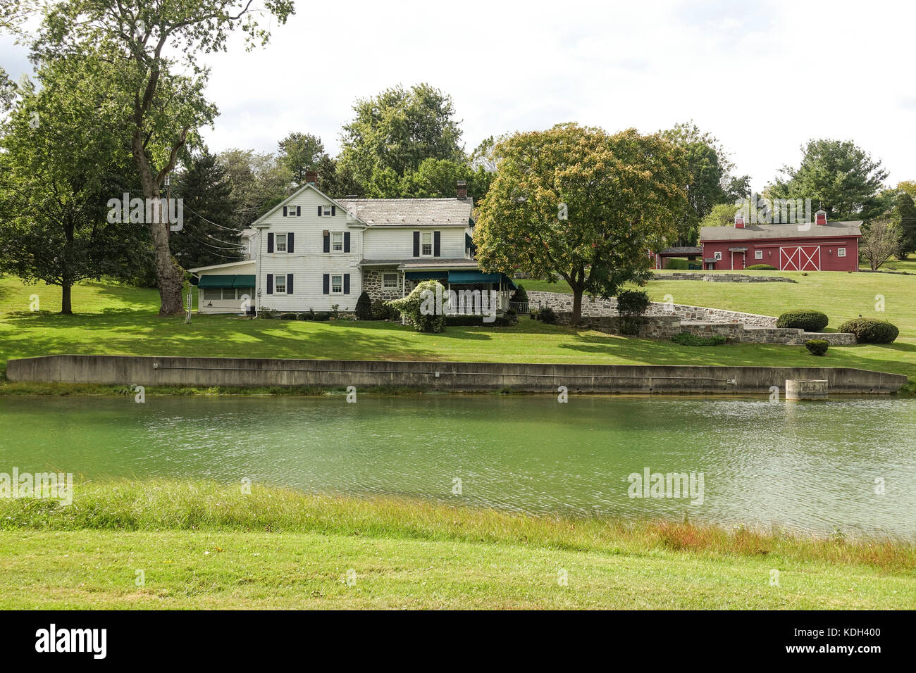 American farm with barns at Bushkill Creek at Easton, Lehigh valley