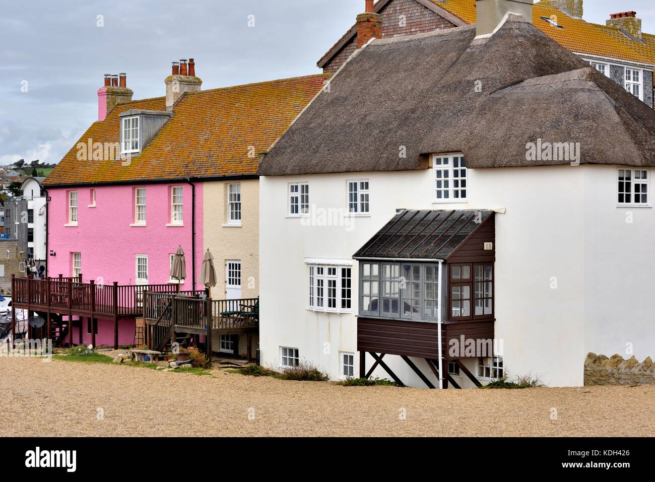 Seafront holiday cottages West Bay Bridport Dorset England UK Stock
