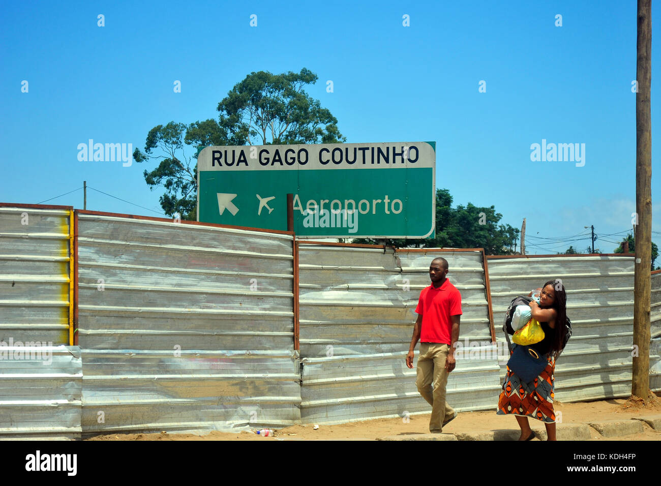 A road sign directing traffic to Maputo International Airport in Mozambique. Stock Photo