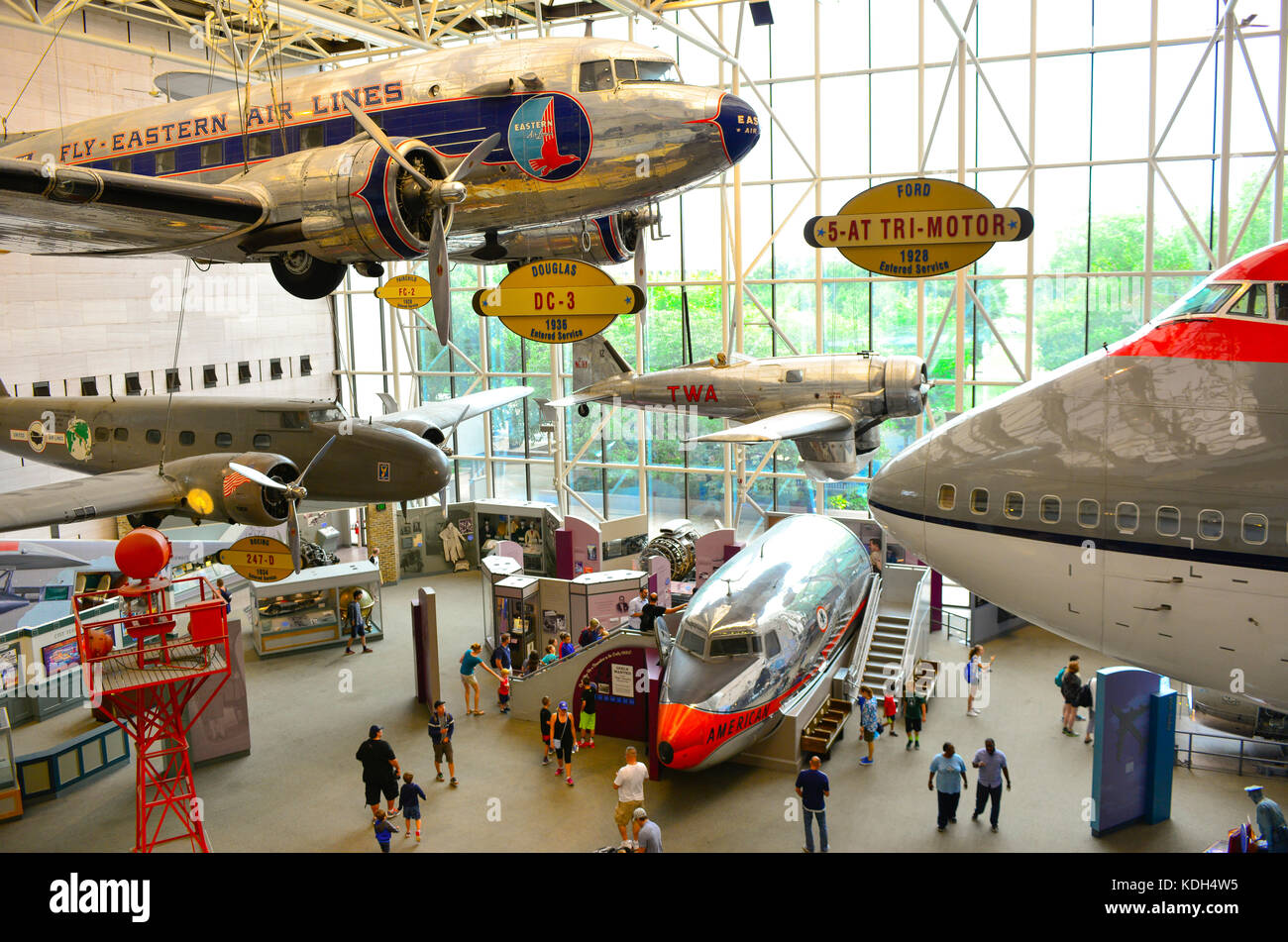 An assortment of vintage American airplanes on display at the National Air and Space Museum, Washington, DC, USA Stock Photo