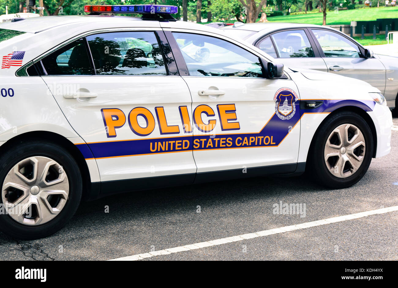 A United States capitol Police car drives patrols near the National Mall in Washington, DC, USA Stock Photo