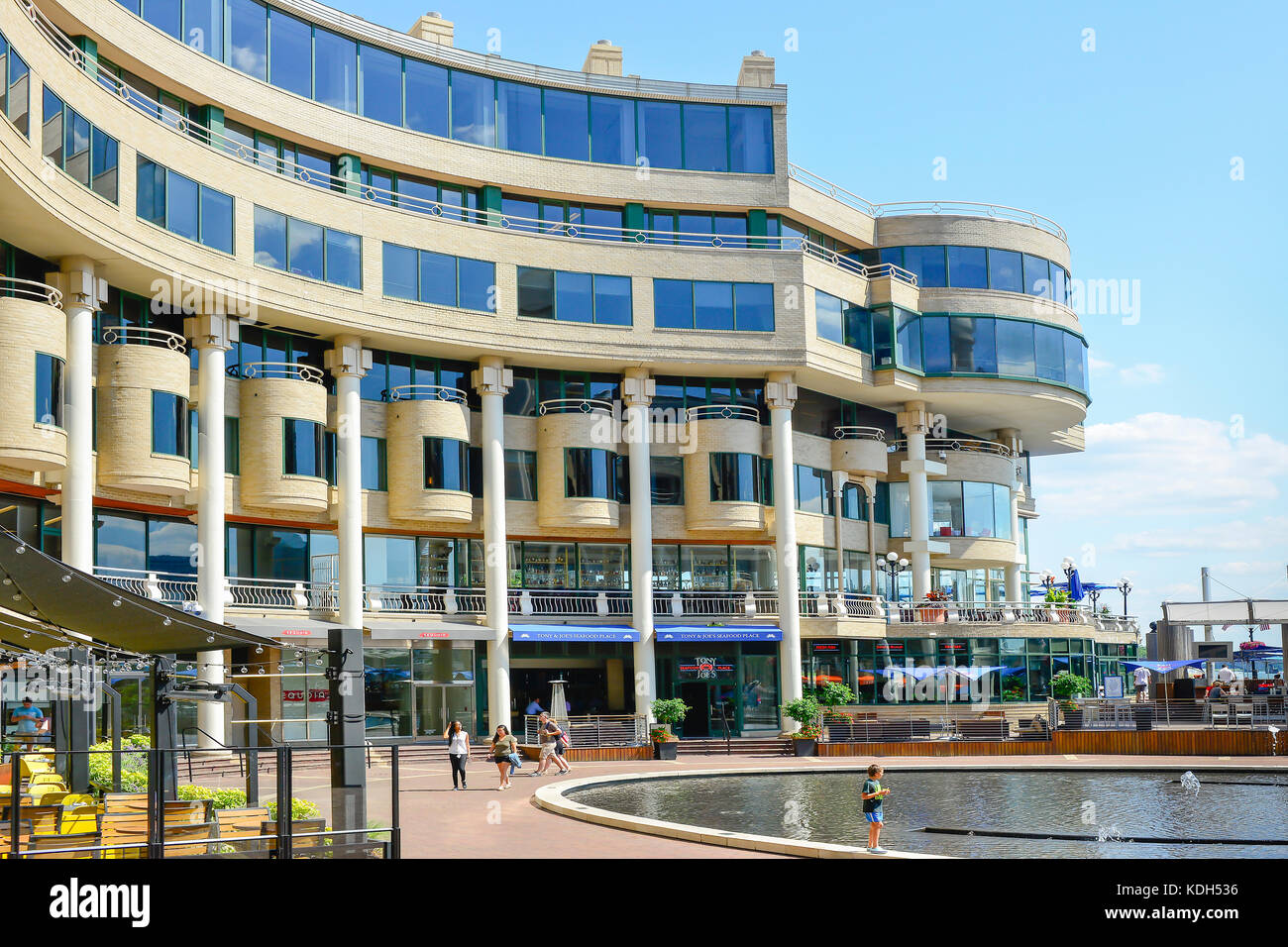 People enjoying The Washington Harbor mixed use development on the