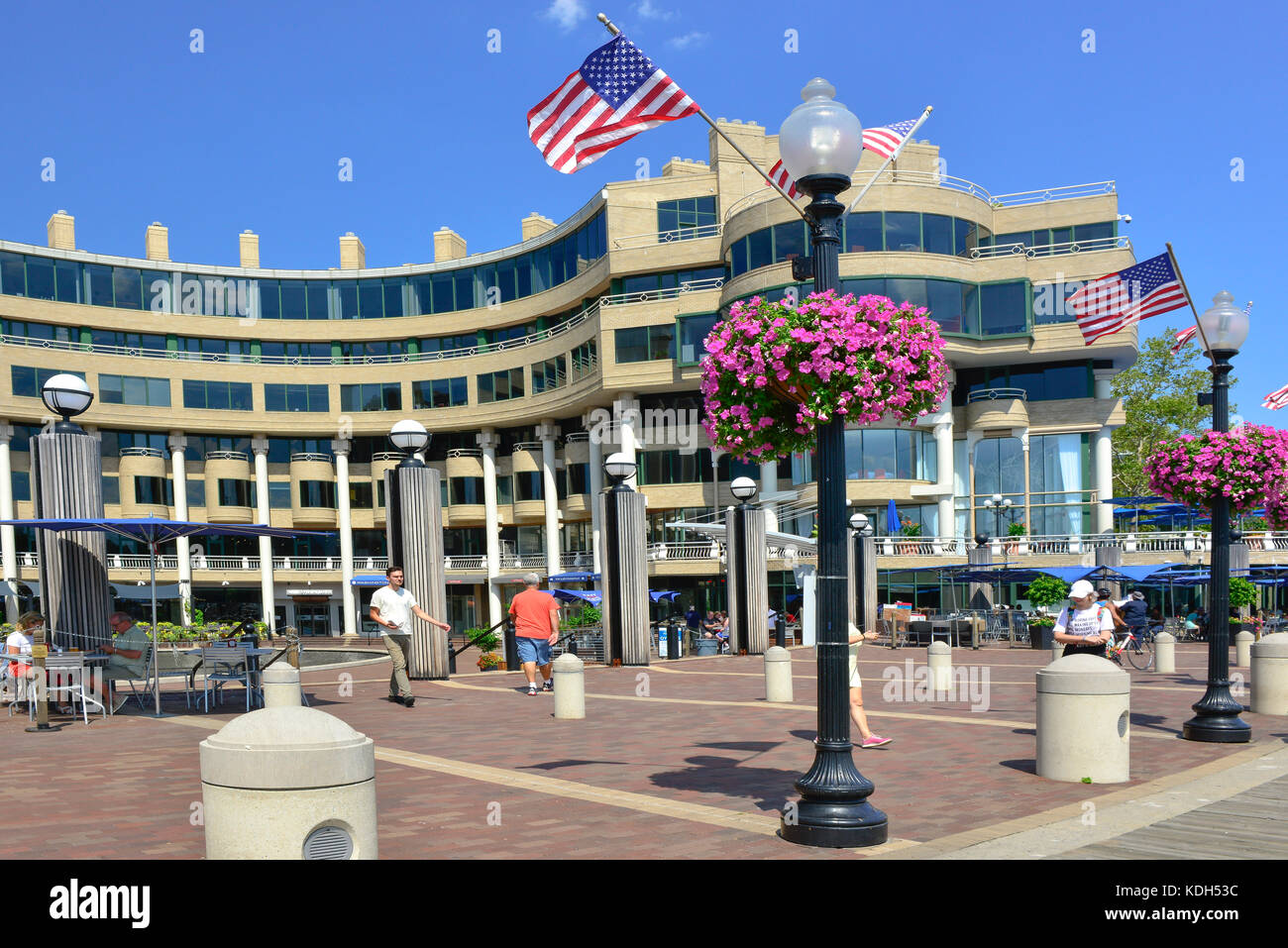 People enjoying The Washington Harbor mixed use development on the