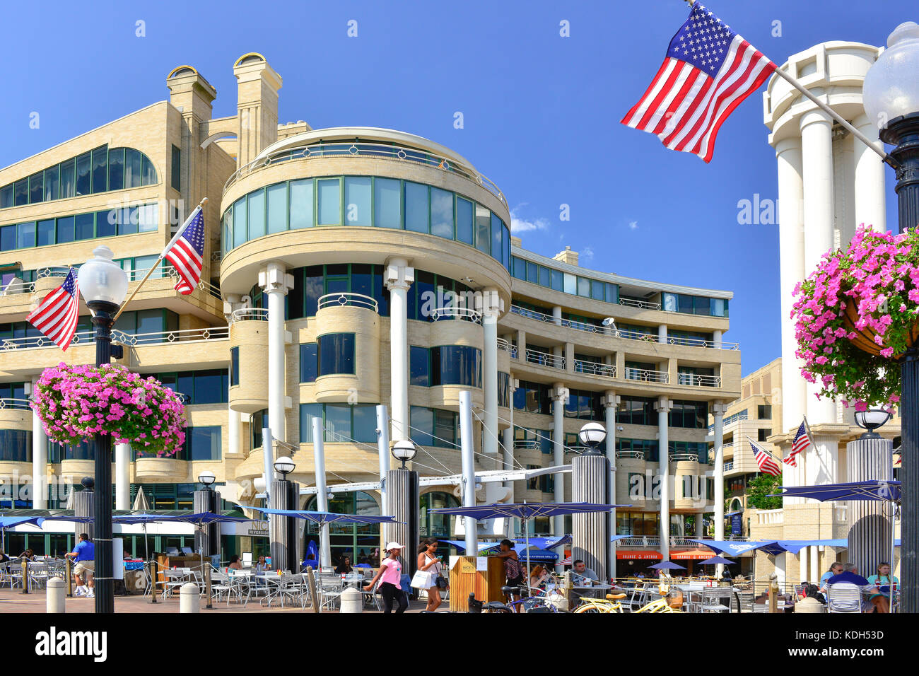 People enjoying The Washington Harbor mixed use development on the