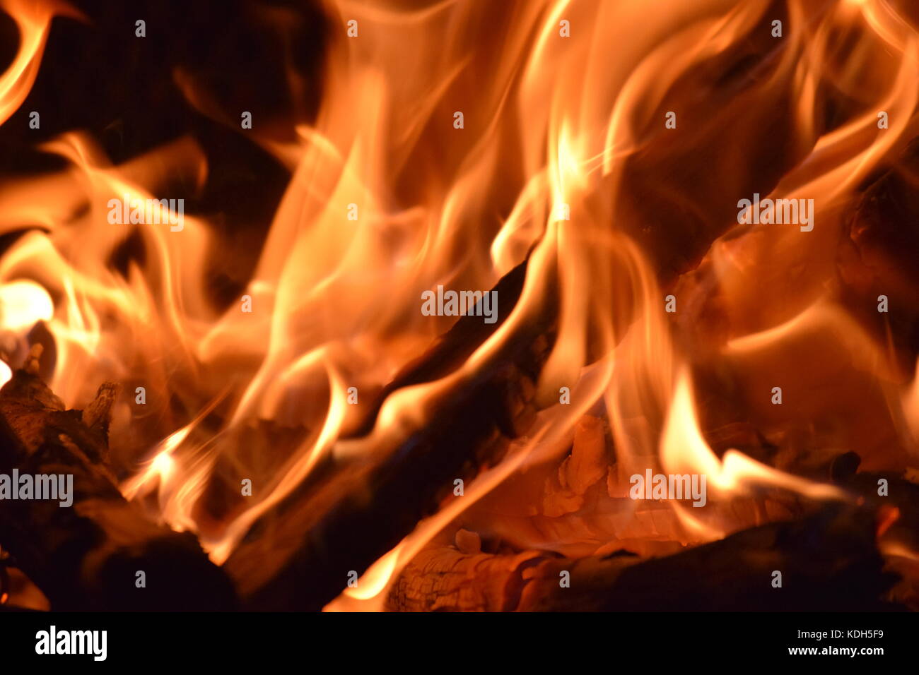 Fire Pit Wood Burning on a Summer Night Stock Photo