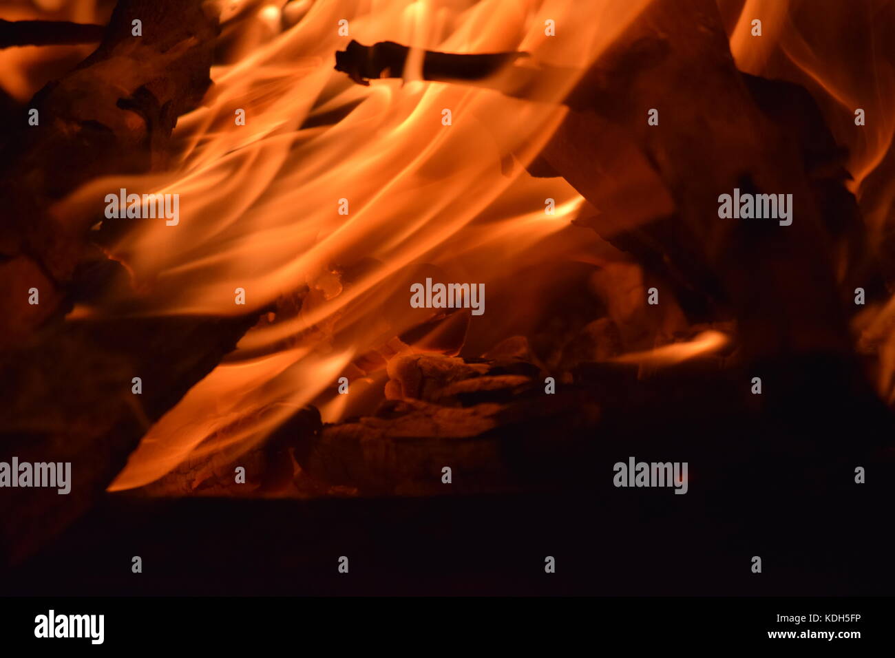 Fire Pit Wood Burning on a Summer Night Stock Photo