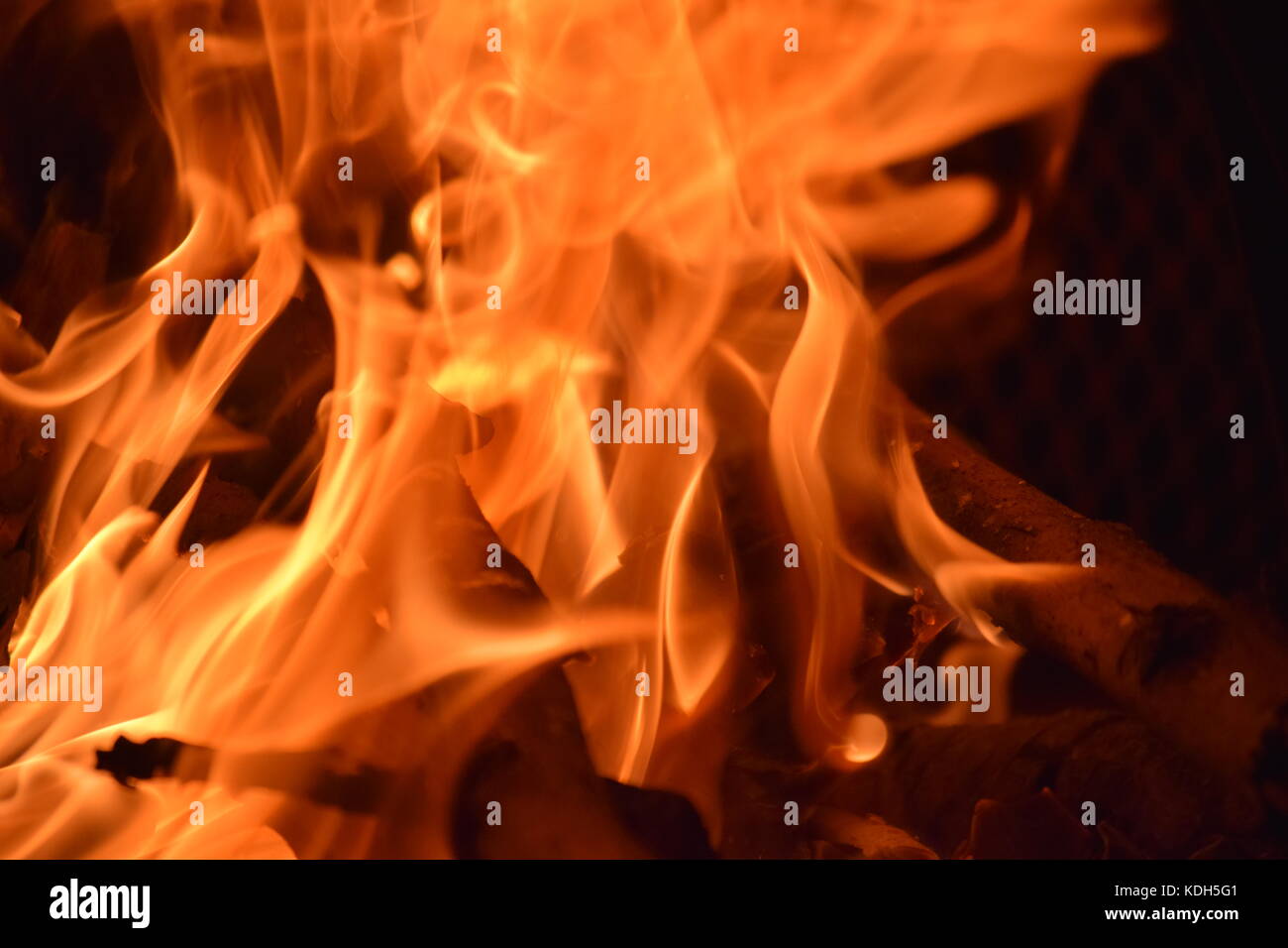 Fire Pit Wood Burning on a Summer Night Stock Photo