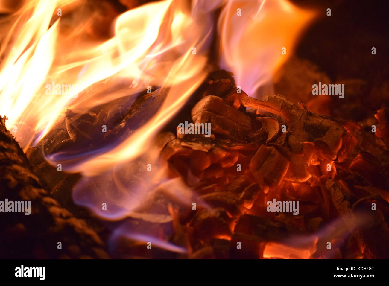 Fire Pit Wood Burning on a Summer Night Stock Photo