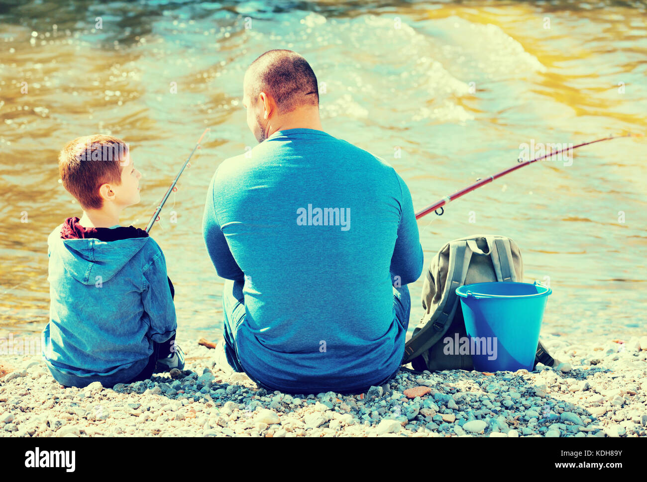 Father and Two Sons Fishing Beach Towel