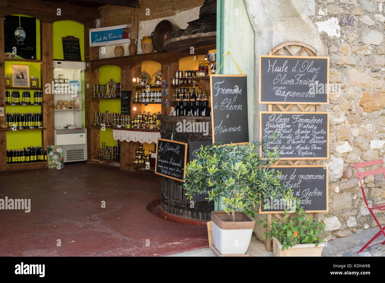 Olive and Olive Oil shop, Minerve, Languedoc, France Stock Photo Alamy