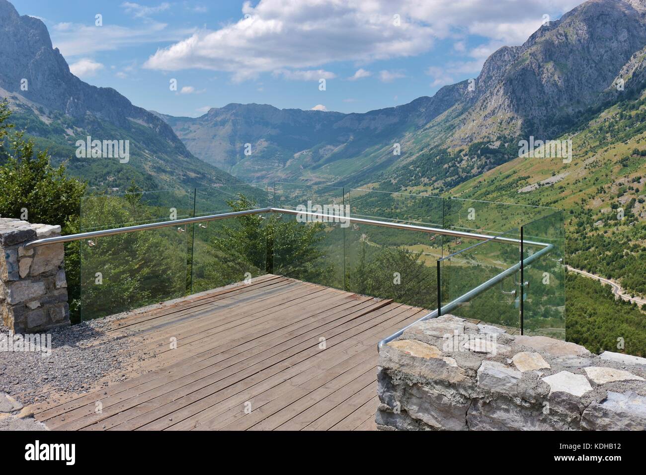 Viewing point besides a pass road in the Theth National Park in North Albania. Southeast Europe. Stock Photo