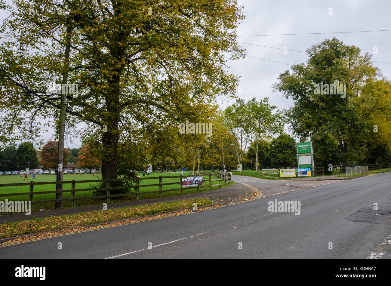 The entrance into Prospect Park off Liebenrood Road in Reading, Berkshire, UK. Stock Photo