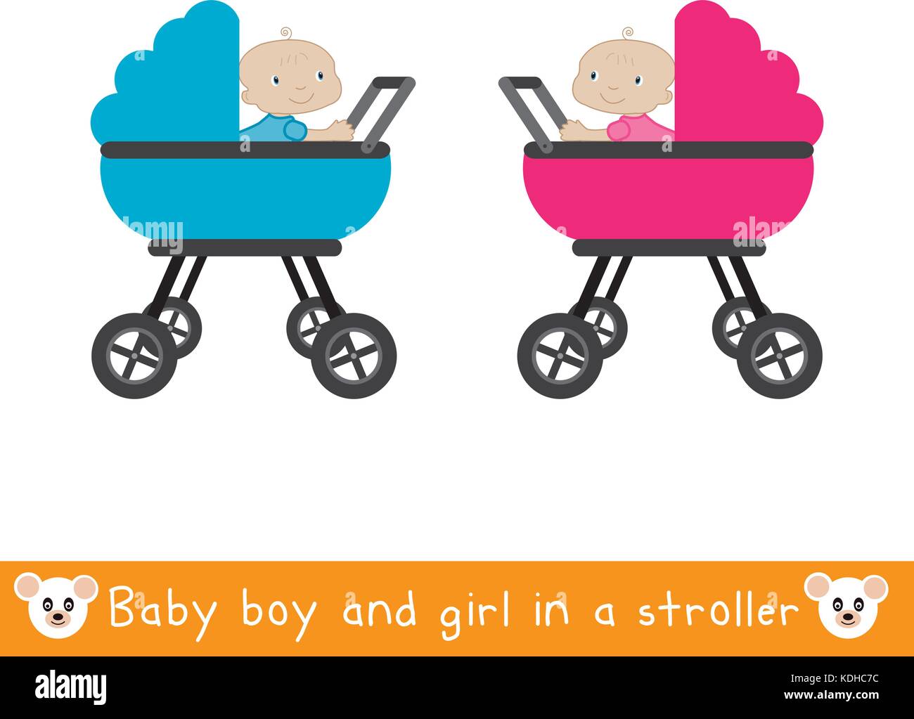 Boy and girl in a stroller Stock Vector