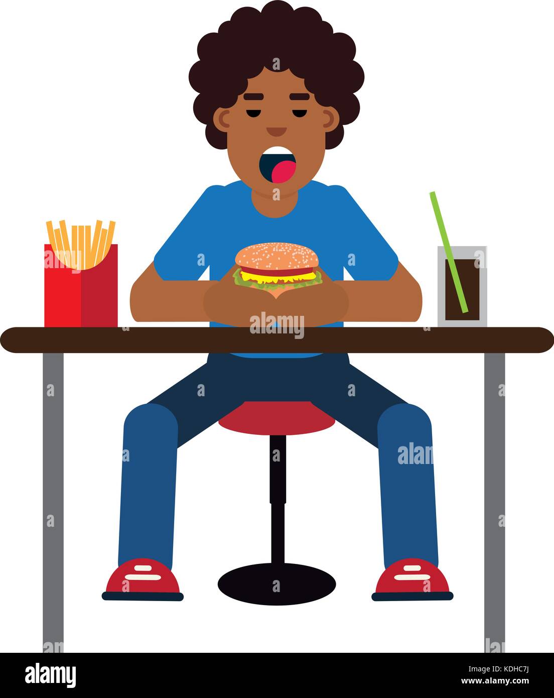 African boy eating hamburger Stock Vector