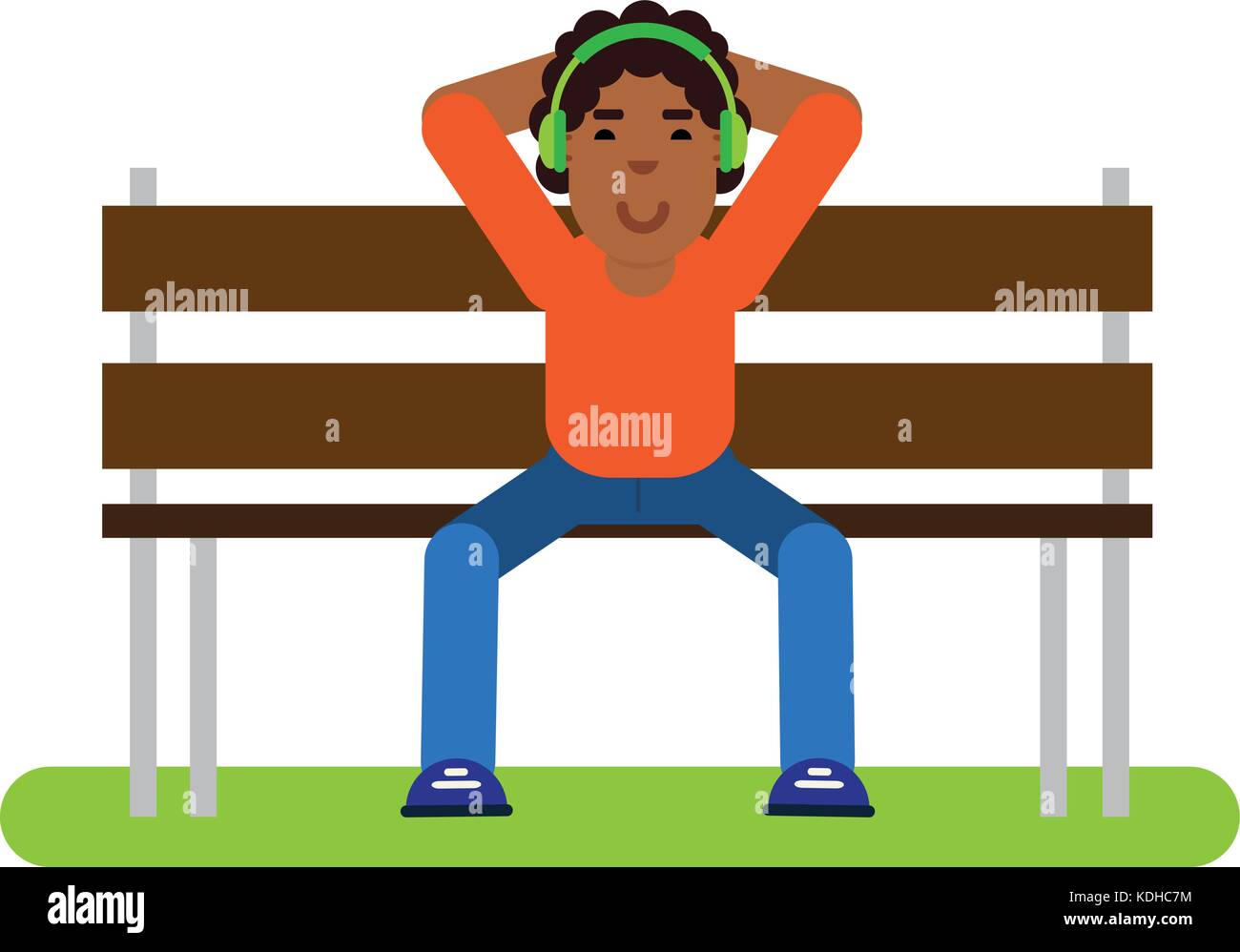 African boy listening to music in the park Stock Vector