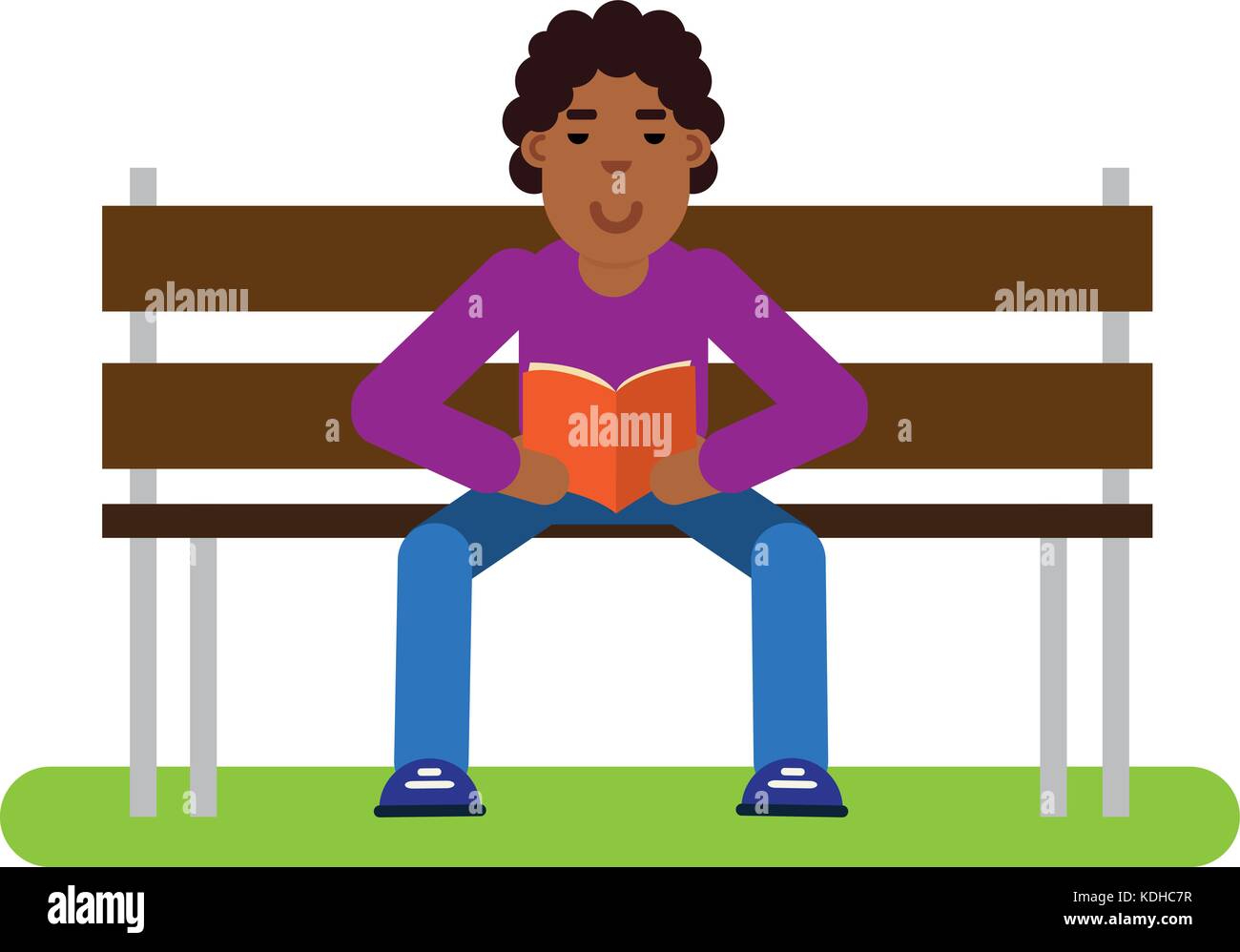 African boy reading in the park Stock Vector