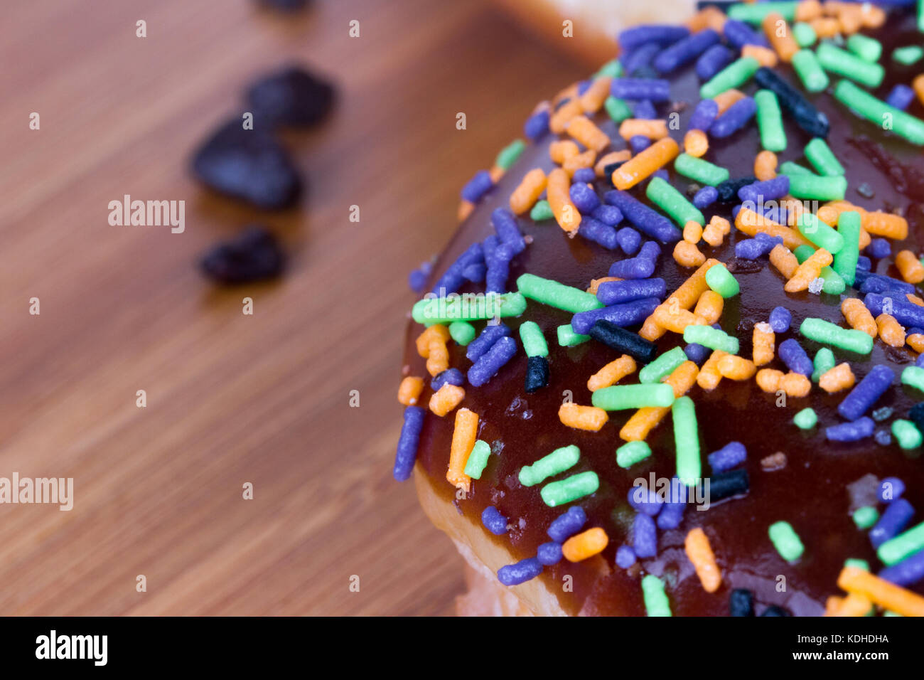 Close up detailed view of yummy donut with colorful sweets on Stock ...