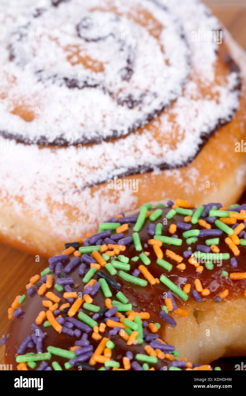 Close up detailed view of yummy donut with powdered sugar on Stock ...
