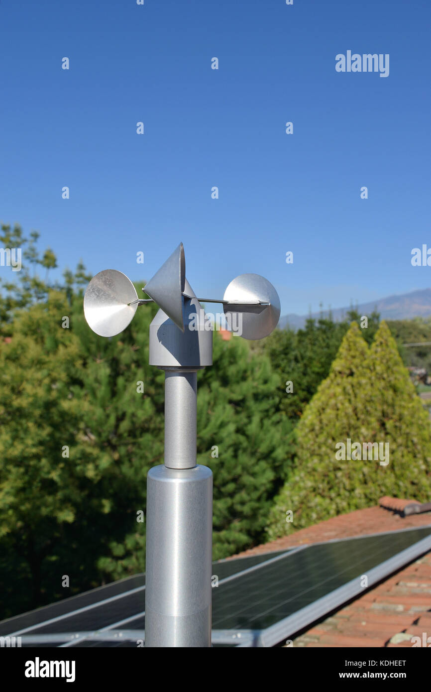 close up of aluminum anemometer on roof Stock Photo Alamy