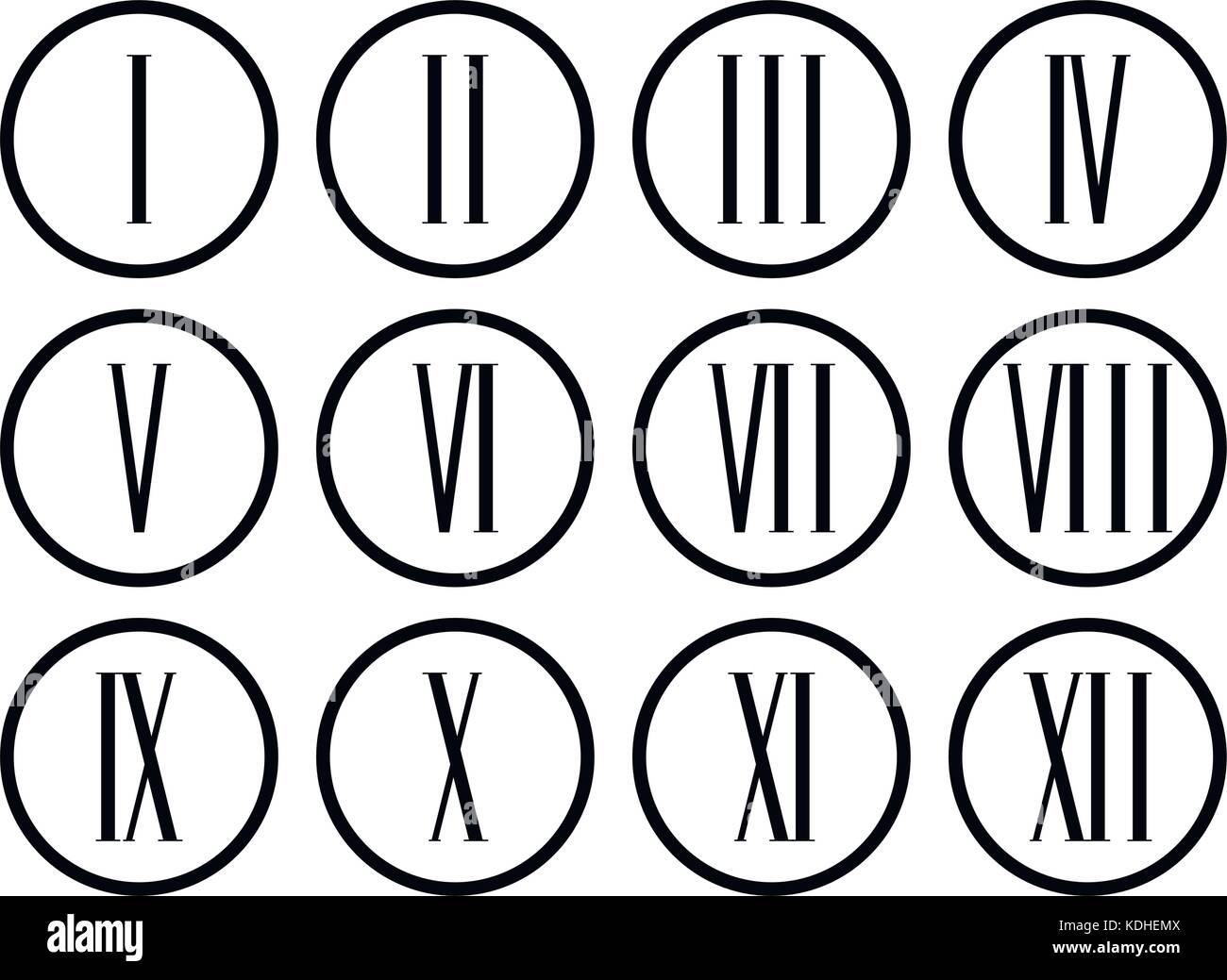 Roman numerals set collection. Roman numeral for clock. Vector