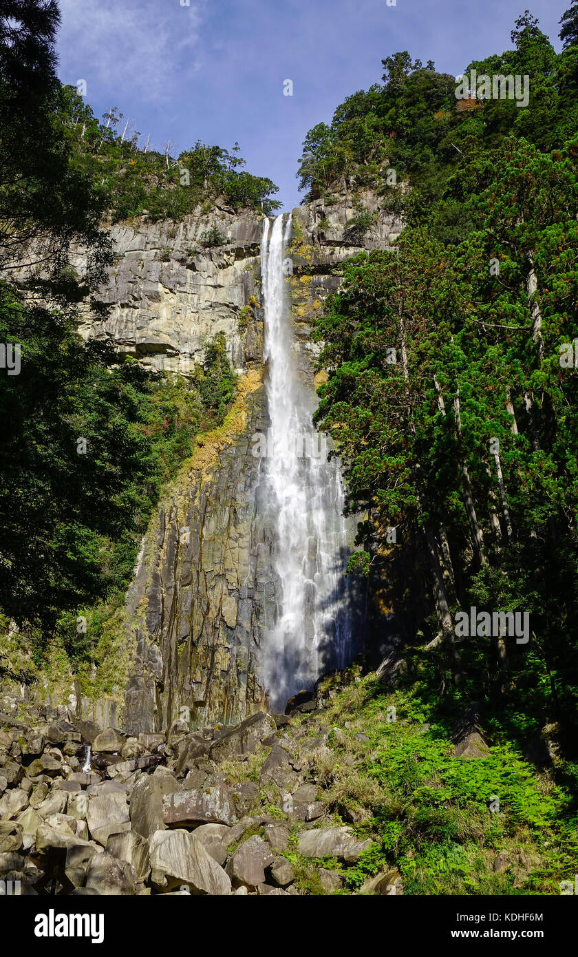 Great Falls of Nachi at sunny day in Wakayama, Japan. With a drop of ...