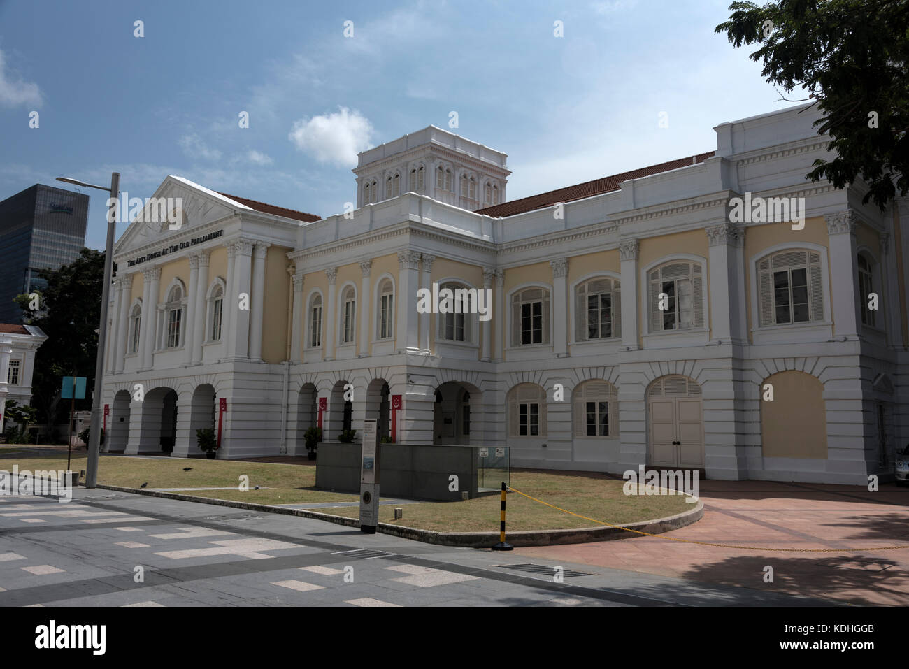 The colonial styled building (1827) of the old Singapore parliament in Singapore.  It is the oldest surviving public building in Singapore. It is now Stock Photo