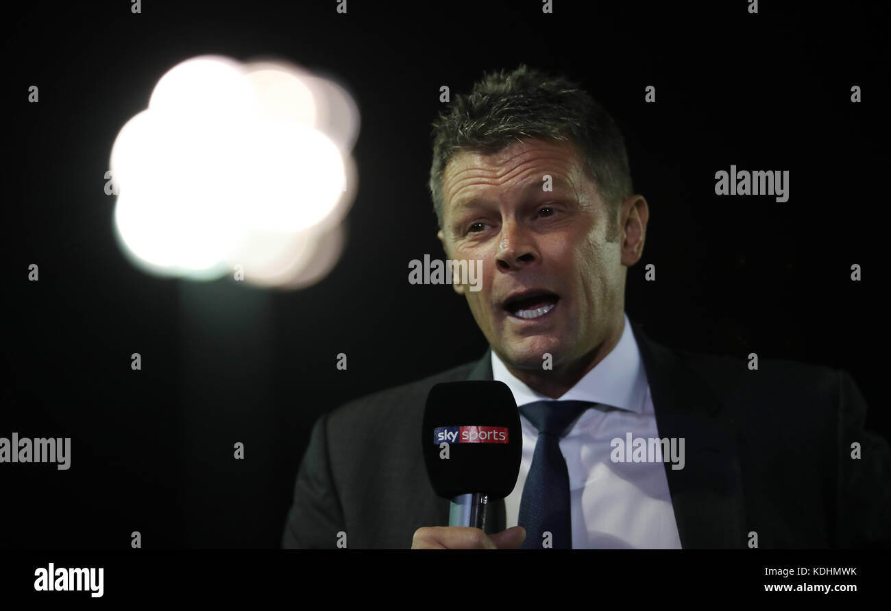 Birmingham City's manager Steve Cotterill is interviewed before the Sky Bet Championship match St Andrews, Birmingham. PRESS ASSOCIATION Photo. Picture date: Friday October 13, 2017. See PA story SOCCER Birmingham. Photo credit should read: Nick Potts/PA Wire. No use with unauthorised audio, video, data, fixture lists, club/league logos or 'live' services. Online in-match use limited to 75 images, no video emulation. No use in betting, games or single club/league/player publications. Stock Photo