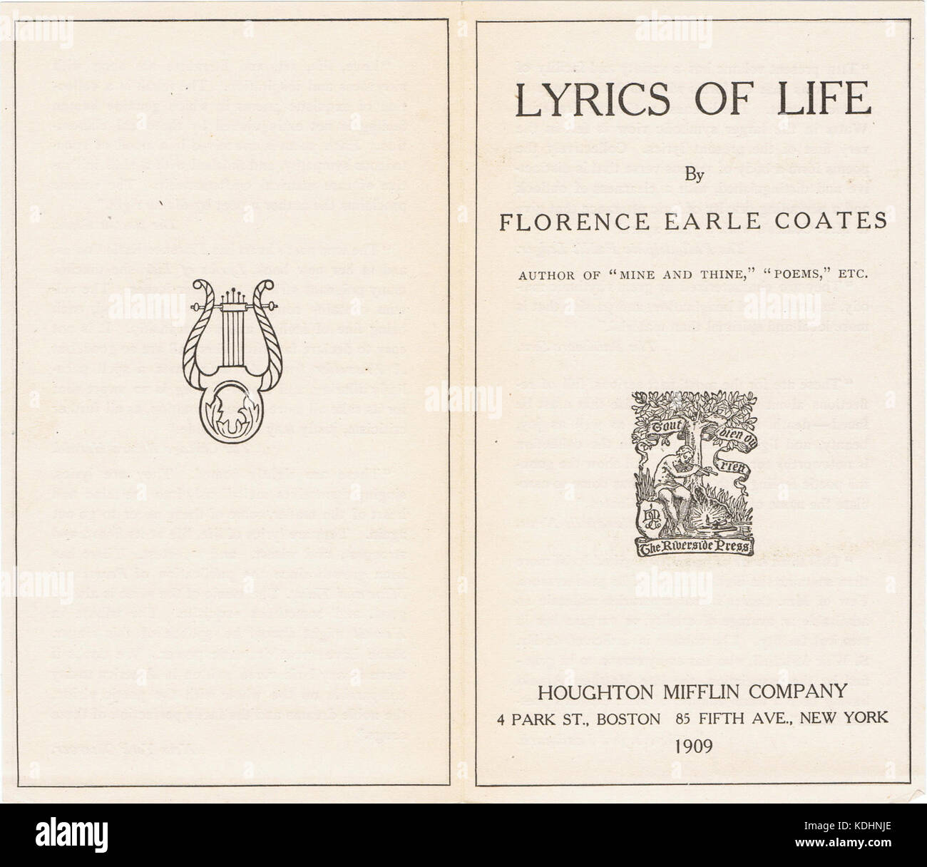 Lyrics of Life by Florence Earle Coates (Prospectus view 1) Stock Photo