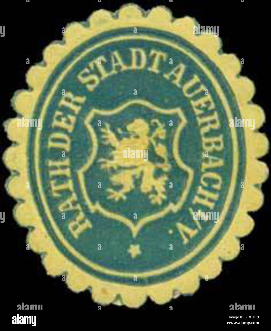 The Siegelmarke Rath der Stadt Auerbach Vogtland W0383606 is a municipal seal from the town of Auerbach in Vogtland, Germany, used for official purposes during the 19th century. Stock Photo