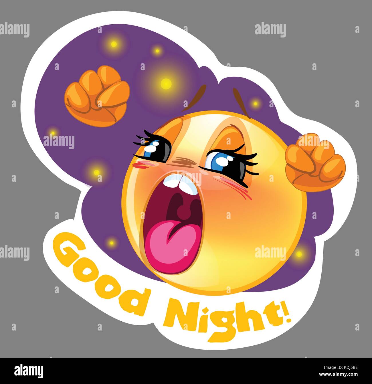 Vector sleepy smiley sticker with night background for messenger Stock Vector