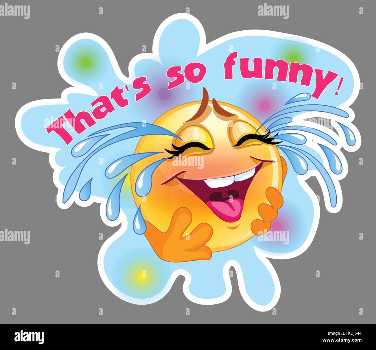 Laughing and crying emoticon sticker with blue background for me Stock Vector