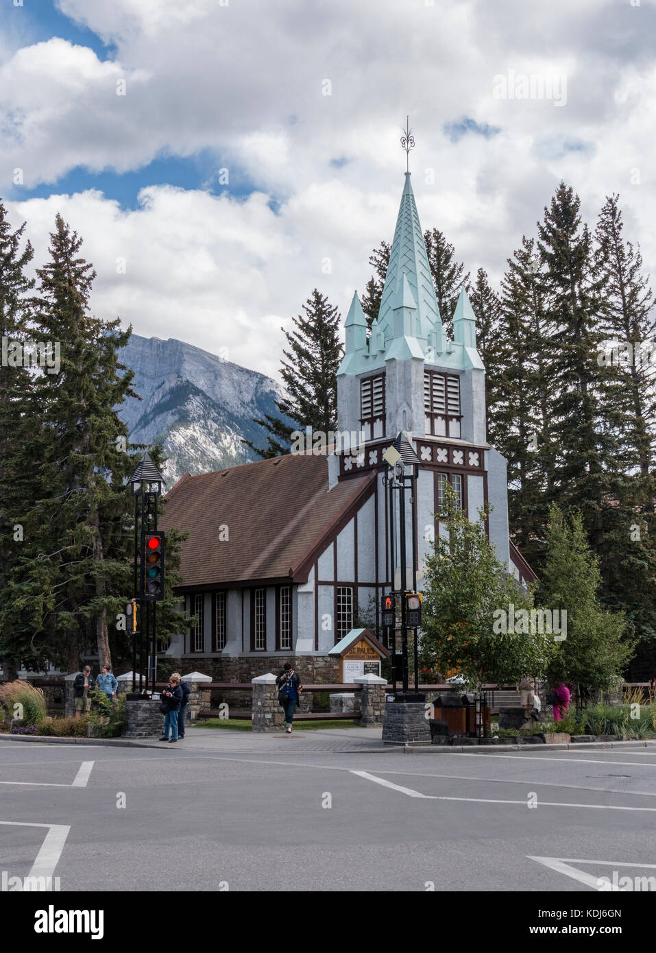 Banff, Alberta/Canada – August 31, 2015: A view of St. Paul's Presbyterian Church on Banff Avenue in Banff, Alberta. Stock Photo