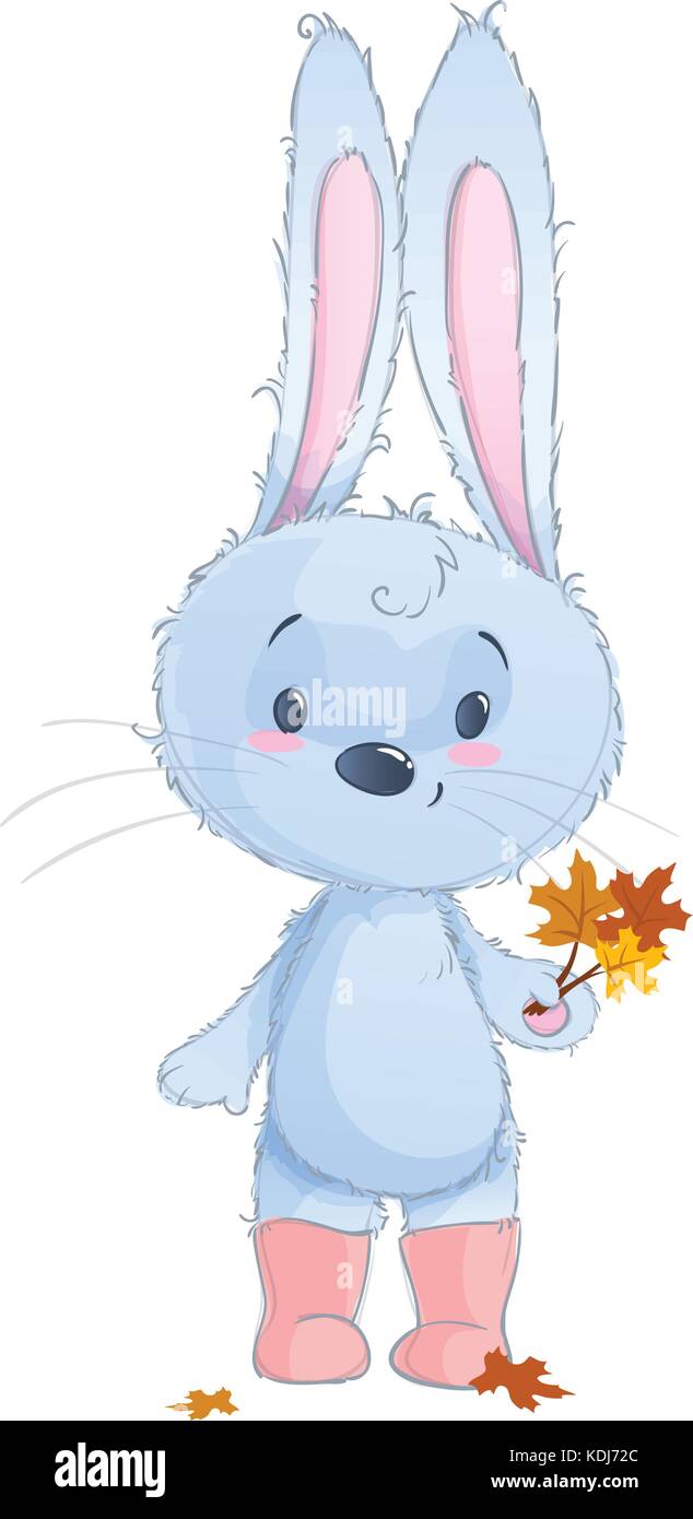 Happy bunny with Autumn leaves cartoon isolated on white background Stock Vector