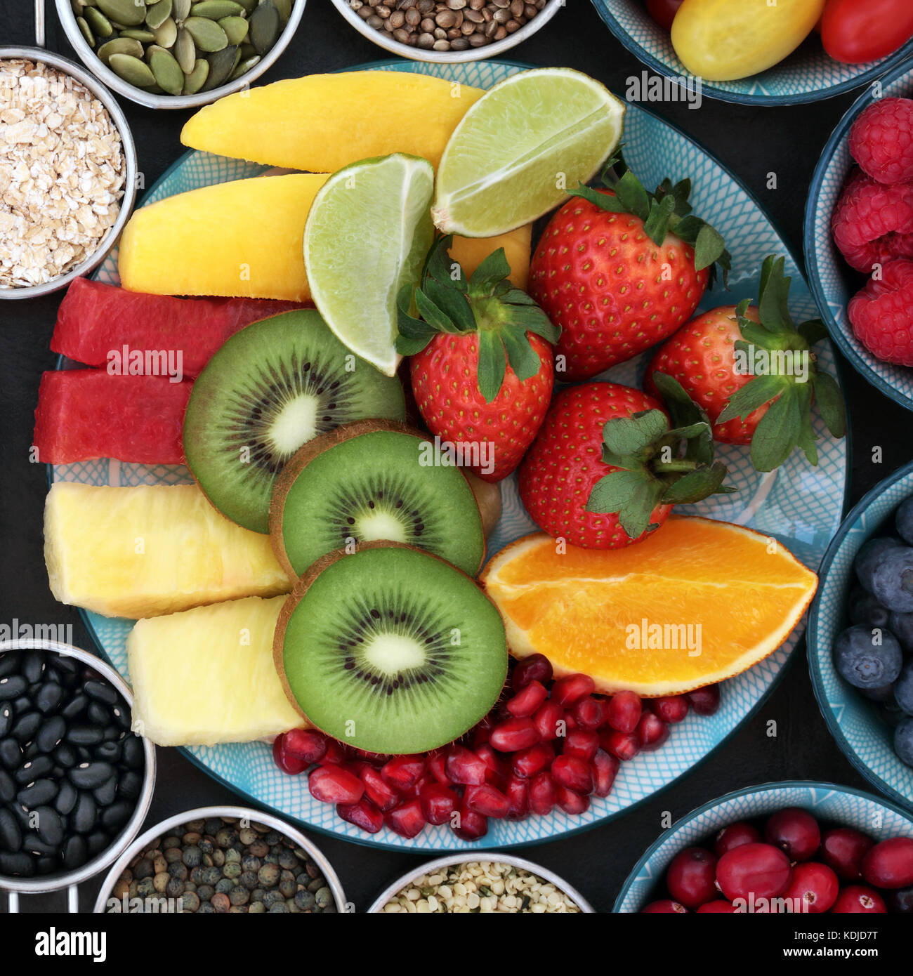 Super health food selection high in antioxidants, anthocyanins, fiber