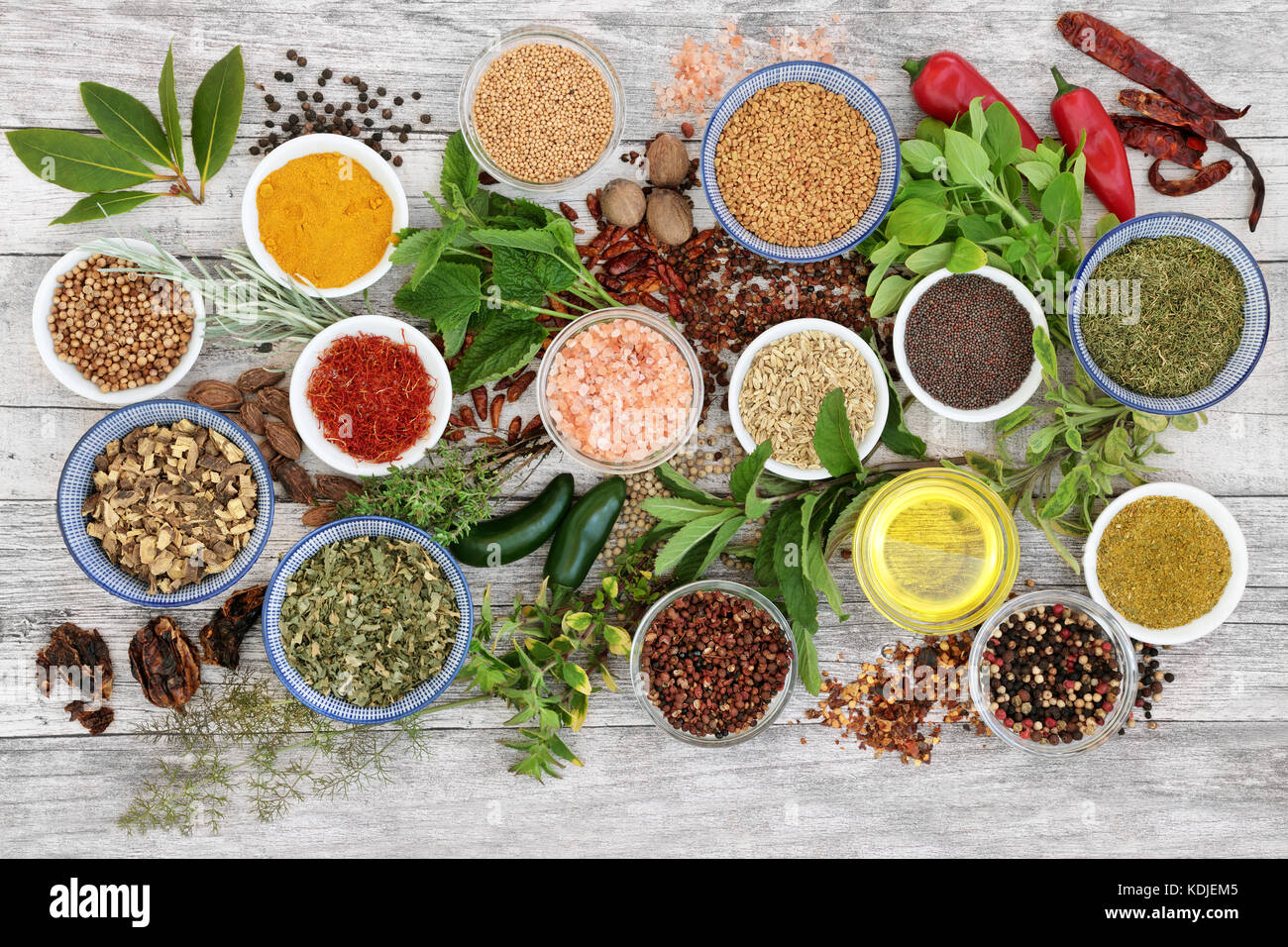 Spice and herb seasoning with fresh and dried herbs and spices