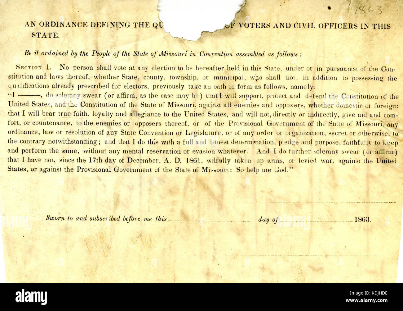 Missouri ordinance defining the qualifications of voters and civil